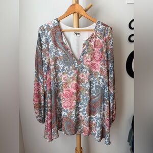 Show Me Your Mumu Jaime Tunic Dress Size Large Gray Pink Floral Lined Boho